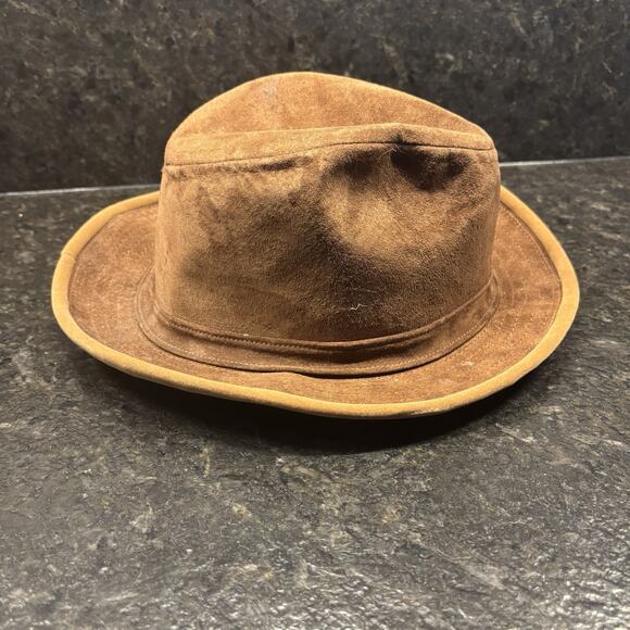 Vintage Leather Suede Fedora Gangster Hat Hipster Western Size 6 7/8 Made In USA - Picture 3 of 8